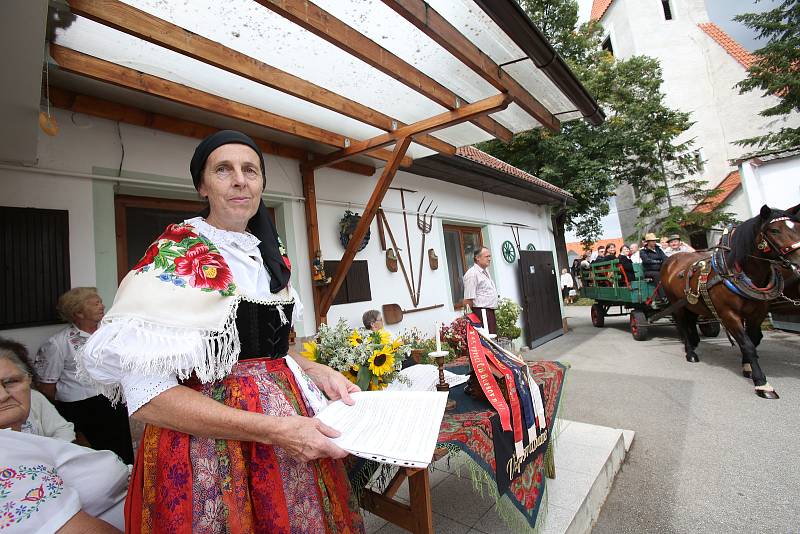 Baráčníci z Boršova letos pozvali na dožínky 16 povozů s koňmi. Ty se sem sjeli z celých jižních Čech a vyšperkovali tak tradiční vesnickou slavnost.