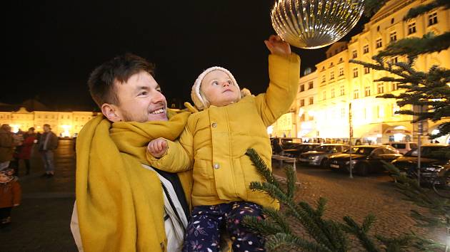 Vánoční strom na náměstí Přemysla Otakara II. v Českých Budějovicích 29.11.2020.