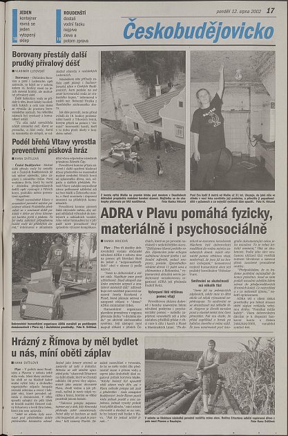 Co jsme psali o povodních v pondělí 12. srpna 2002.