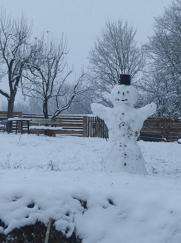 Kestřany. Sníh padá od rána a super. Foto: Jan BIcan