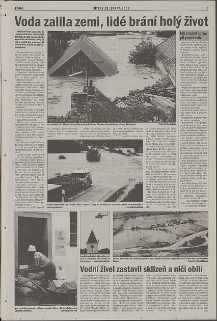 Co jsme psali o povodních v úterý 13. srpna 2002.