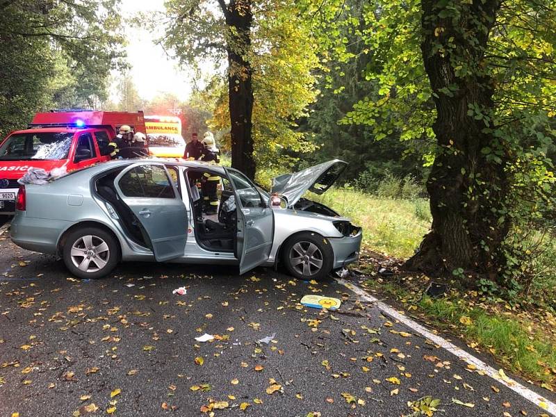 Auto narazilo 25. 9. 2022  u Vyššího Brodu, části obce Hrudkov do stromu.