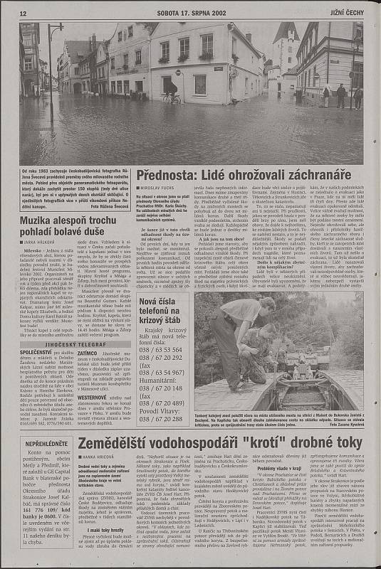 Co jsme psali o povodních v sobotu 17. srpna 2002.