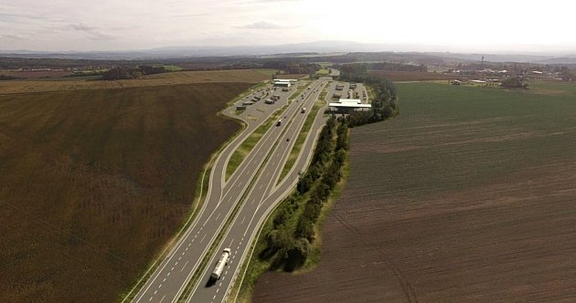 Vizualizace odpočívky na dálnici D3 u Chotýčan.
