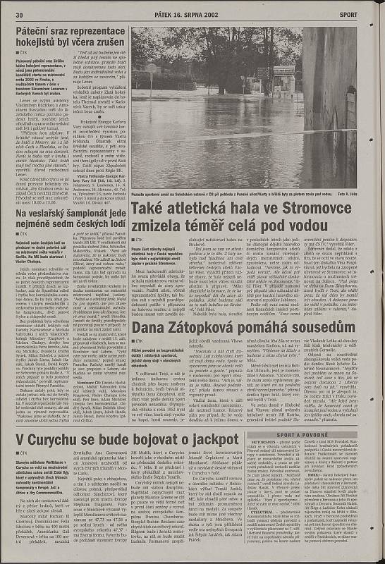 Co jsme psali o povodních v pátek 16. srpna 2002.