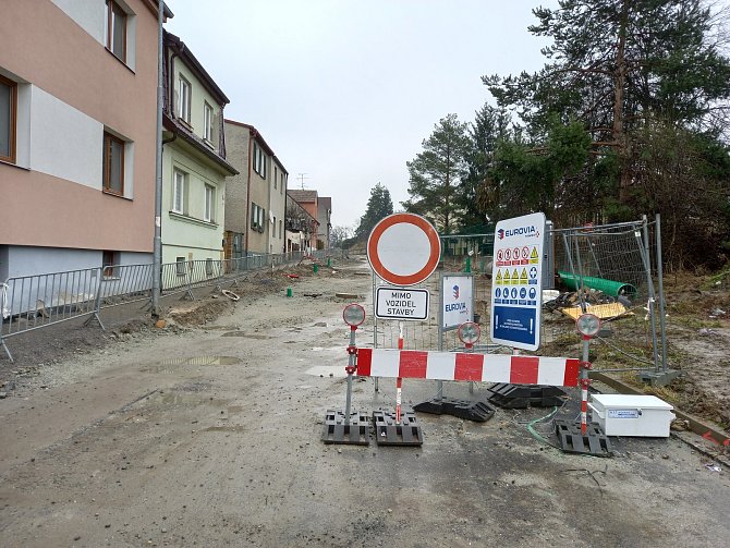Rekonstrukce Trocnovské ulice v Českých Budějovicích. Leden 2024.