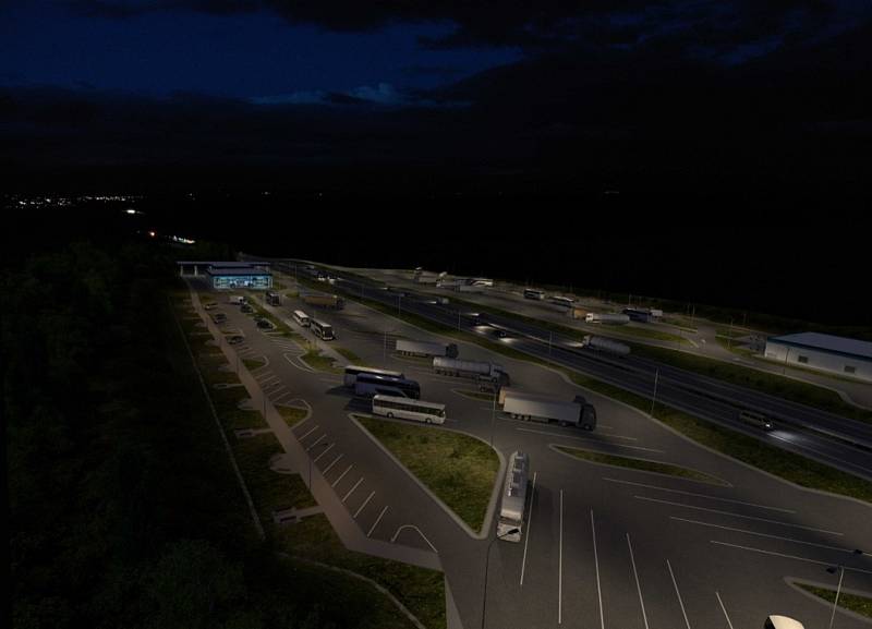 Vizualizace odpočívky na dálnici D3 u Chotýčan.