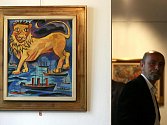 Olej na plátně Anglický lev z roku 1914, jedno ze 150 děl Natálie Gončarové v Aělově jihočeské galerii. Ta nyní čelí podezření, že na výstavě je řada padělků.