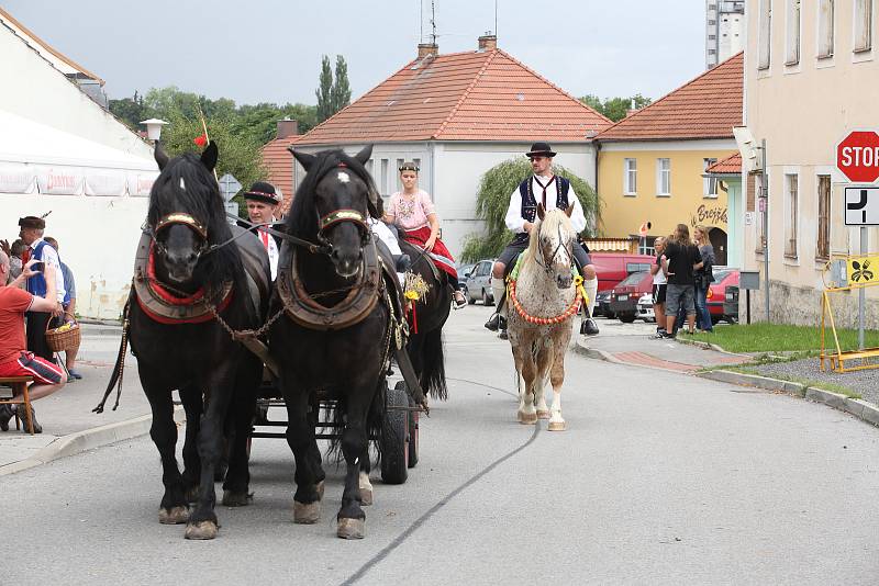 Baráčníci z Boršova letos pozvali na dožínky 16 povozů s koňmi. Ty se sem sjeli z celých jižních Čech a vyšperkovali tak tradiční vesnickou slavnost.