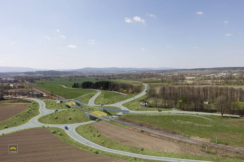 Stavba Jižní tangenty s úpravou železniční tratě. Na snímku vizualizace hotové tangenty.