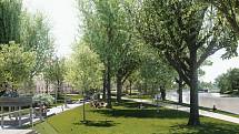 Radnice chystá revitalizaci parku v Dukelské ulici v Českých Budějovicích na rok 2022. Na snímku budoucí podoba. Vizualizace ateliér Rusina a Frei.