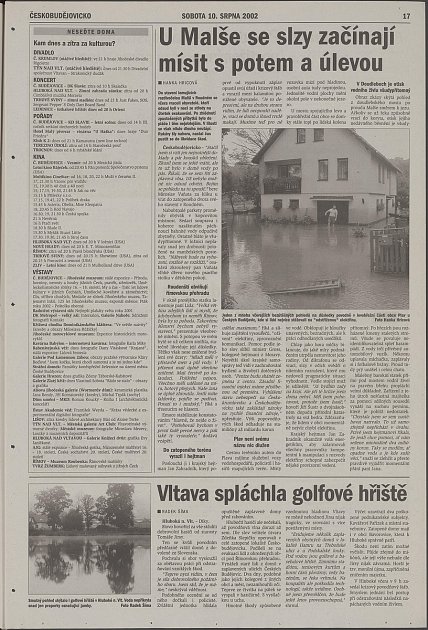 Co jsme psali o povodních v sobotu 10. srpna 2002.