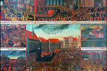 Anonymní malíř - Popravy vůdců českého stavovského povstání na Staroměstském náměstí v Praze dne 21. června 1621 a související výjevy (zámek Rychnov na Kněžnou, soukromá sbírka) – asi v roce 1621 nebo krátce poté, olej na plátně.