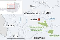 Plánek místa těžby zemního plynu u Mollnu.