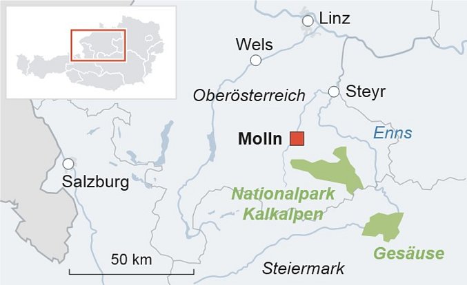 Plánek místa těžby zemního plynu u Mollnu.