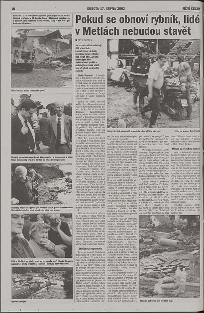 Co jsme psali o povodních v sobotu 17. srpna 2002.