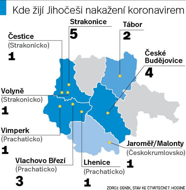 Kde žijí Jihočeši nakažení koronavirem?