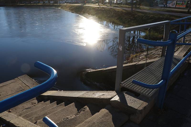 V Českých Budějovicích se teplota v pátek 14. ledna dostala nad 12 °C. Sluníčko vylákalo do ulic spoustu lidí.