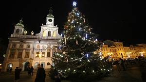 Budějovický advent začal, strom na náměstí svítí