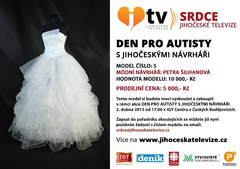 Modely, které se budou prodávat na charitativní akci Srdce Jihočeské televize 2. dubna v IGY centru.