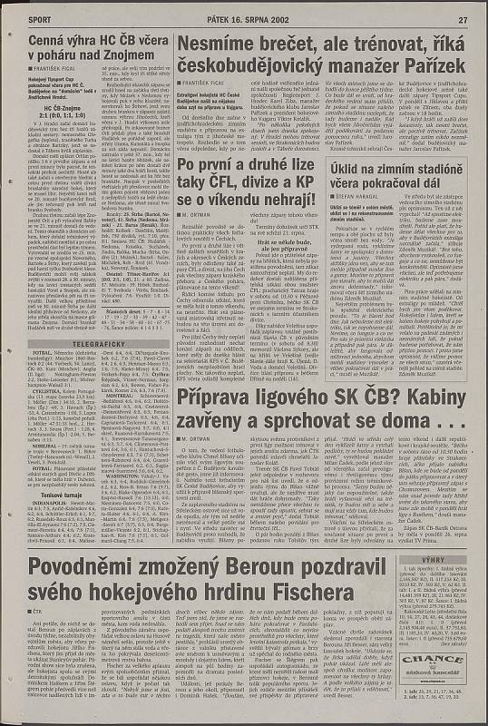 Co jsme psali o povodních v pátek 16. srpna 2002.