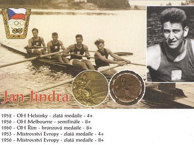Jan Jindra, zřejmě nejúspěšnější člen slavné třeboňské čtyřky s kormidelníkem. Olympijskou medaili  z bronzového kovu má také z osmiveslice.