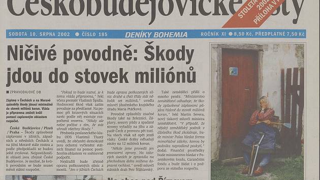 Co jsme psali o povodních v sobotu 10. srpna 2002.