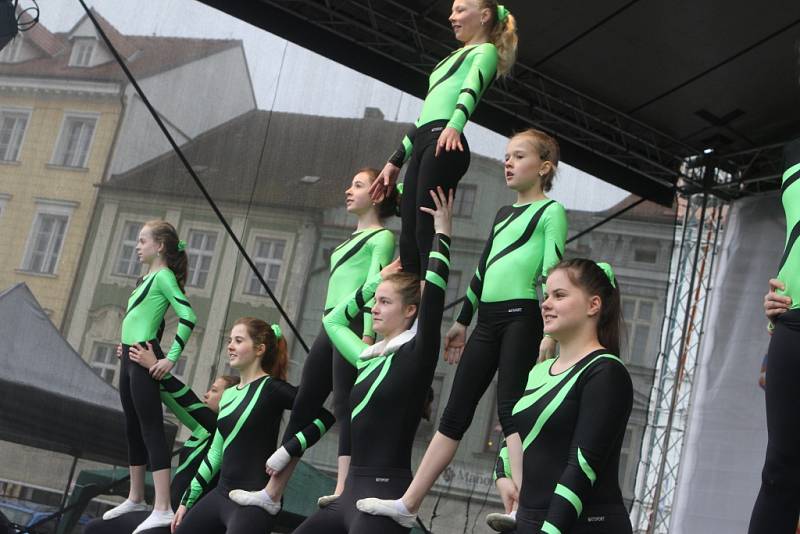 Mezinárodní gymnastické soutěže Eurogym začne v Českých Budějovicích přesně za 101 dní. Na snímku gymnastky ze ZŠ Tučapy.