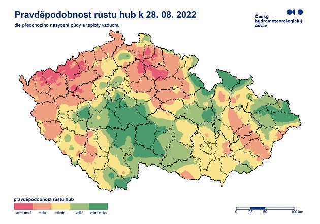 Pravděpodobnost růstu hub k 28. srpnu 2022. Foto: archiv ČHMÚ