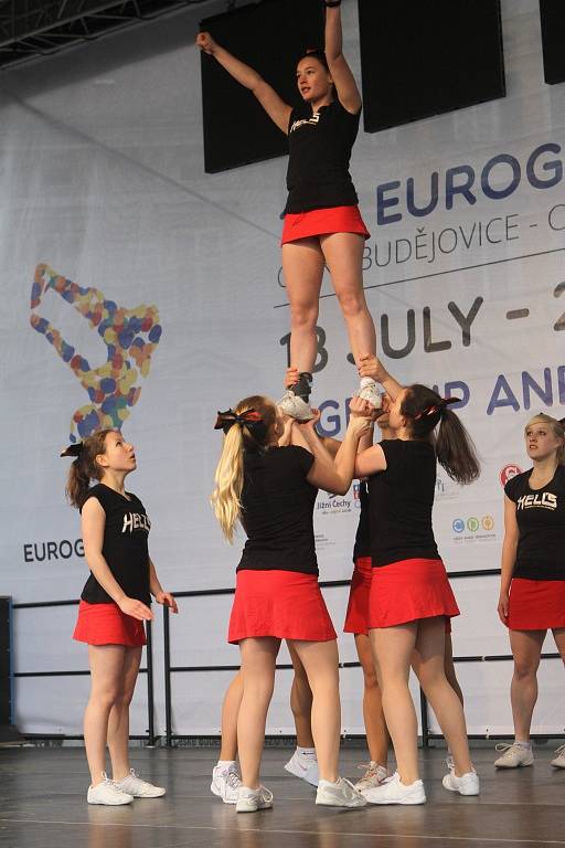 Mezinárodní gymnastické soutěže Eurogym začne v Českých Budějovicích přesně za 101 dní. Na snímku gymnastky Cheerleaders.