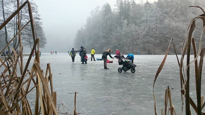 Lednové mrazy přejí bruslařům. Na Brněnské přehradě bylo díky nim v posledních dnech živo.