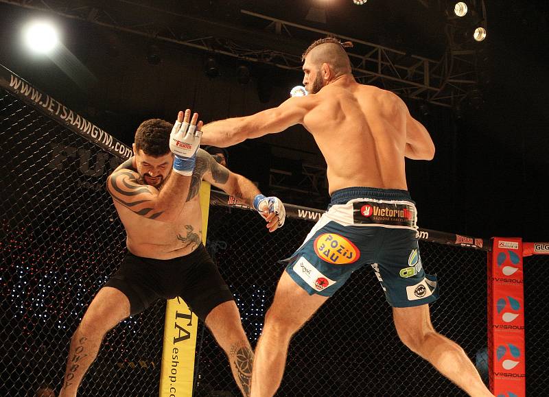 Momentálně nejlepší český zápasník MMA Jiří Procházka při souboji v kleci