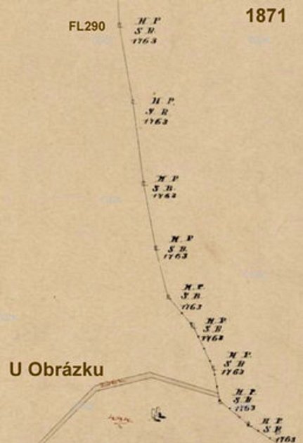 Obr. 6: Dobové mapy s vyobrazením části obecní hranice Lelekovice – Vranov [zdroj: mza.cz].