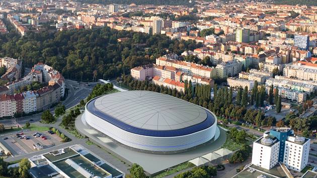 Vizualizace původně plánovaného nového hokejového stadionu za Lužánkami. Ilustrační foto.