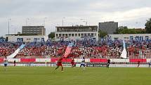 Fotbalisté Zbrojovky Brno (v červeném) porazili Baník Ostrava 2:1.