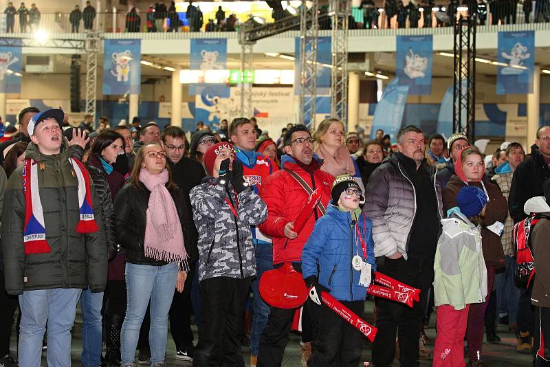 Fanoušci na Olympijském festivalu v Brně podporovali český hokejový tým všemi silami.