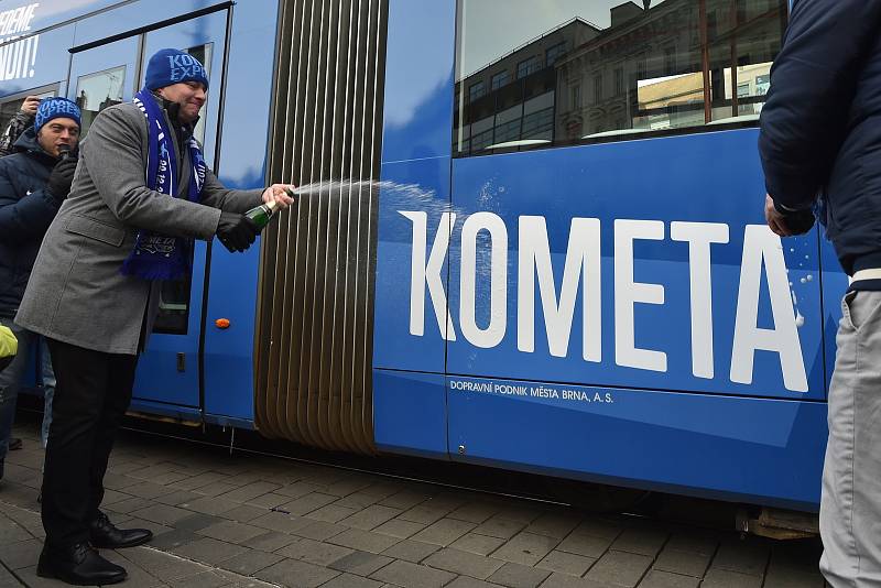 Křest tramvaje Kometa Expres na náměstí Svobody v Brně.