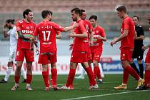 Fotbalisté Zbrojovky Brno (v červeném) na Tipsport Malta Cupu po výhře 1:0 nad Spartakem Trnava obsadili třetí místo.
