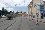 Omezení kvůli stavbě VMO Tomkovo náměstí v brněnských Husovicích, červenec 2021.