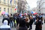 Demonstrace na Zelném trhu v centru Brna a následný pochod, 14. března 2021.