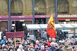 Demonstrace odborářů a hnutí ProAlt na Malinovského náměstí v Brně.