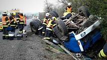 Ranní nehoda na dálnici D1 u Šlapanic na Brněnsku. Nákladní auto se převrátilo.