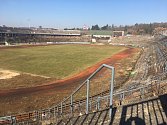 Legendární fotbalový stadion za Lužánkami zřejmě čeká demolice. Snímek ze 2. března 2023.