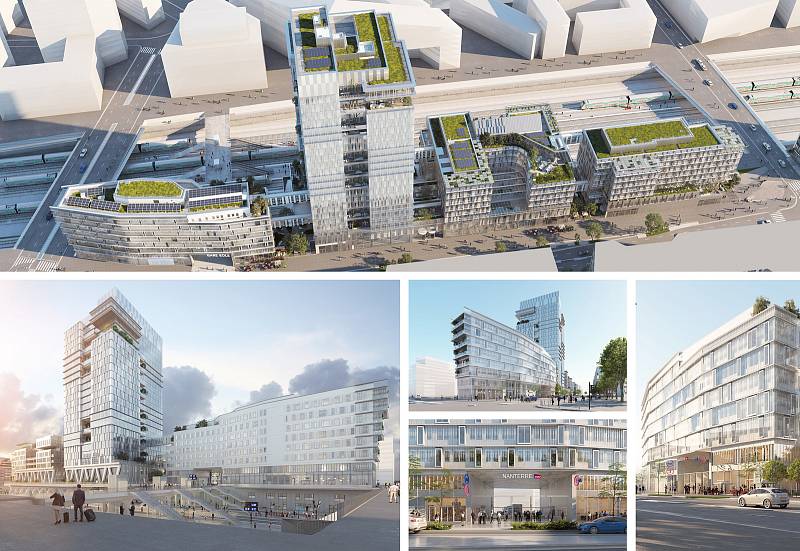 Marc Mimram Architecture & Associés (Paříž): Ústředí společnosti Vinci s přístupem do stanice příměstských vlaků Eole, Nanterre, Francie. Vizualizace.