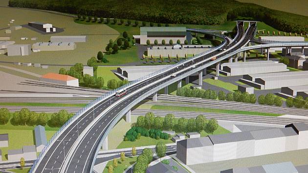 Vizualizace stavby velkého městského okruhu mezi Husovickým tunelem a tunelem pod Vinohrady. 