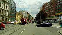 Nehoda tramvaje a auta v brněnské Lidické ulici.