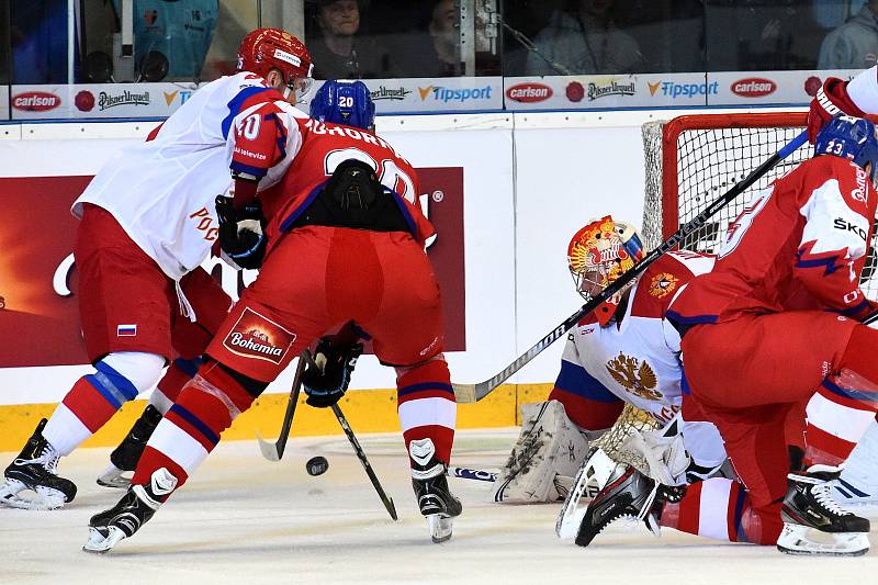 Carlson Hockey Games v brněnské DRFG aréně mezi Českem v červeném a Ruskem.