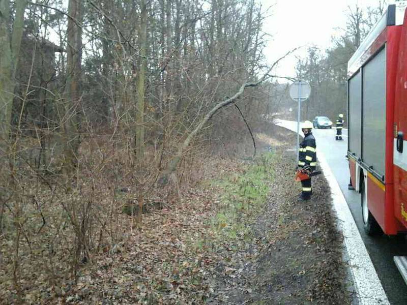 Jihomoravští hasiči vyjížděli v pondělí ke spadeným stromům i utržené střeše. Na vině byl orkán Sabine.