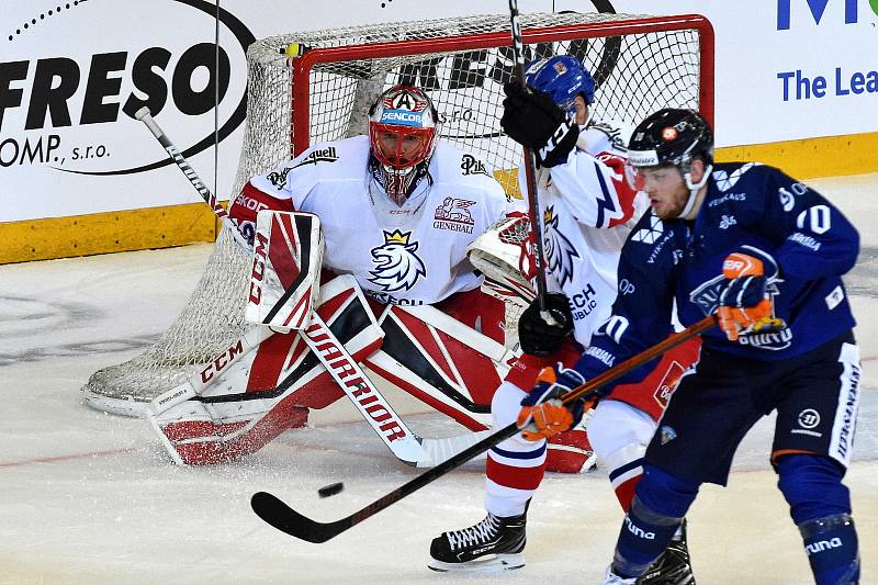 Úvodní zápas Carlson Hockey Games v brněnské DRFG aréně mezi Českou republikou v bílém a Finskem