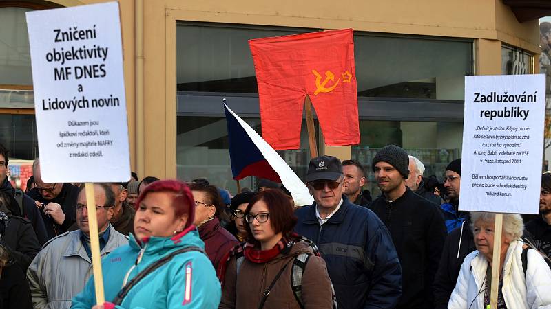 Demonstrace proti Andreji Babišovi v Brně.